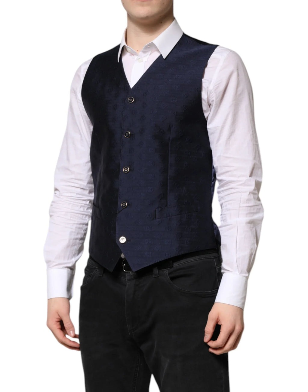 Dolce & Gabbana Dark Blue Logo Wool Formal Men Waistcoat Vest - Zeiniez