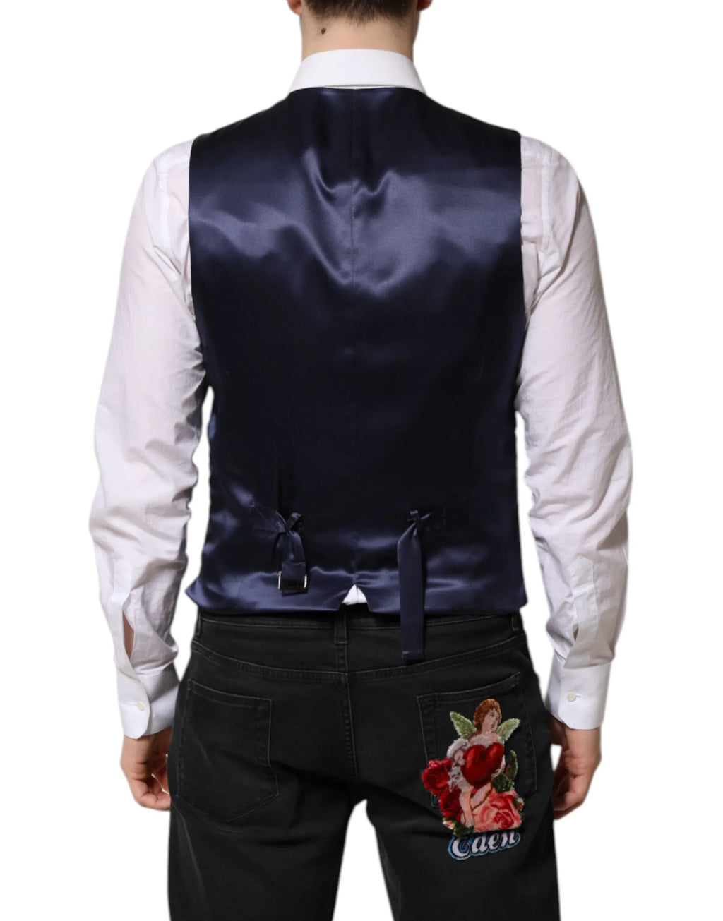 Dolce & Gabbana Dark Blue Logo Wool Formal Men Waistcoat Vest - Zeiniez
