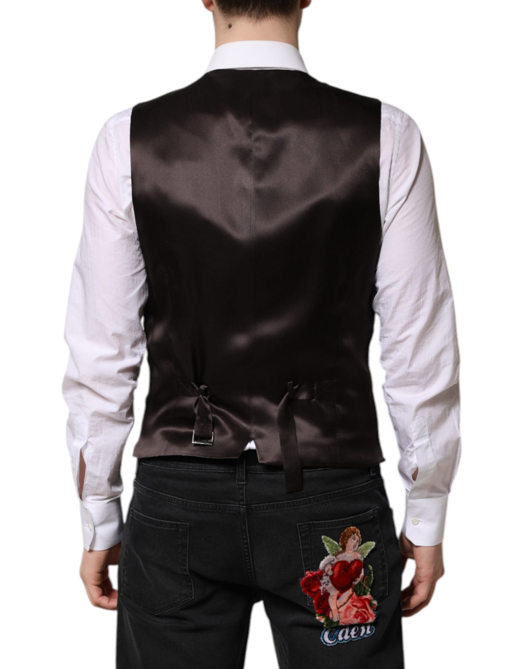 Dolce & Gabbana Black Stripes Wool Formal Men Waistcoat Vest