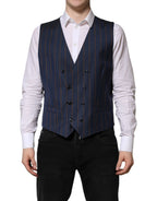 Dolce & Gabbana Blue Stripes Wool Formal Men Waistcoat Vest - Zeiniez