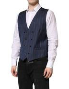 Dolce & Gabbana Blue Stripes Wool Formal Men Waistcoat Vest - Zeiniez