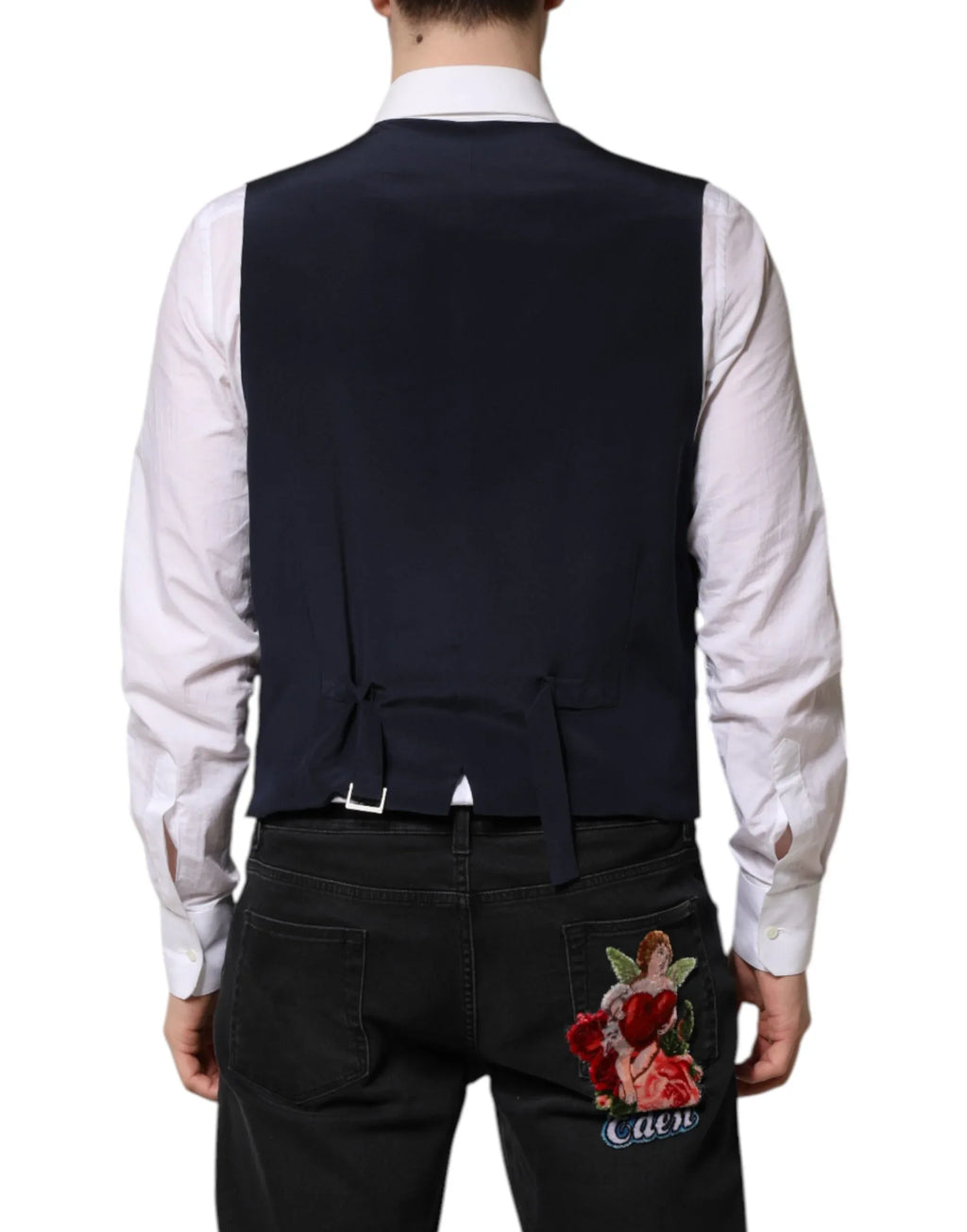 Dolce & Gabbana Blue Stripes Wool Formal Men Waistcoat Vest - Zeiniez