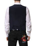 Dolce & Gabbana Blue Stripes Wool Formal Men Waistcoat Vest - Zeiniez