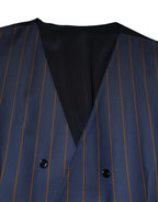 Dolce & Gabbana Blue Stripes Wool Formal Men Waistcoat Vest - Zeiniez