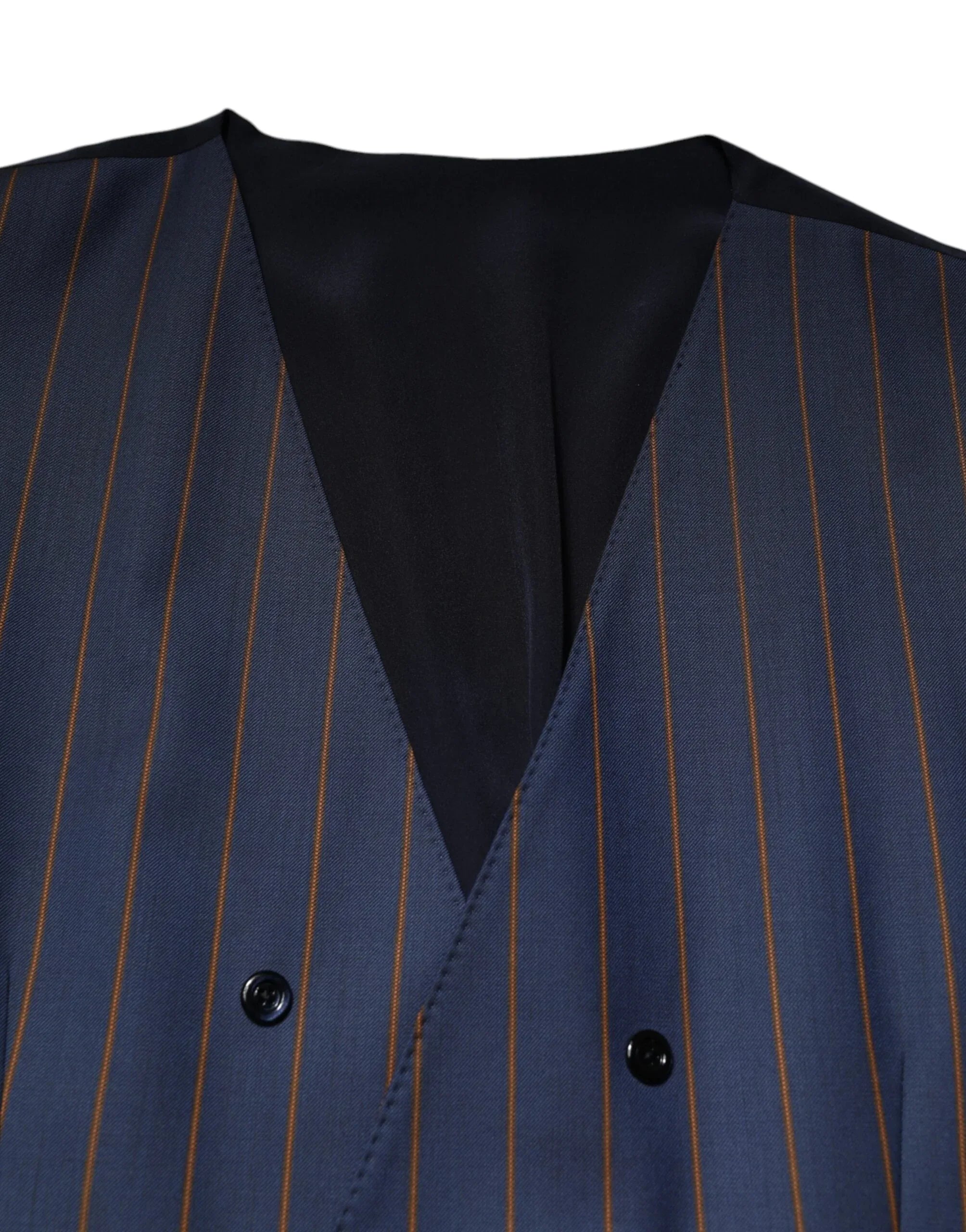 Dolce & Gabbana Blue Stripes Wool Formal Men Waistcoat Vest - Zeiniez