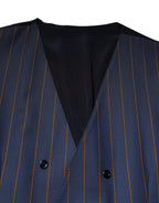 Dolce & Gabbana Blue Stripes Wool Formal Men Waistcoat Vest