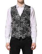 Dolce & Gabbana Black Gray Brocade Formal Men Waistcoat Vest - Zeiniez