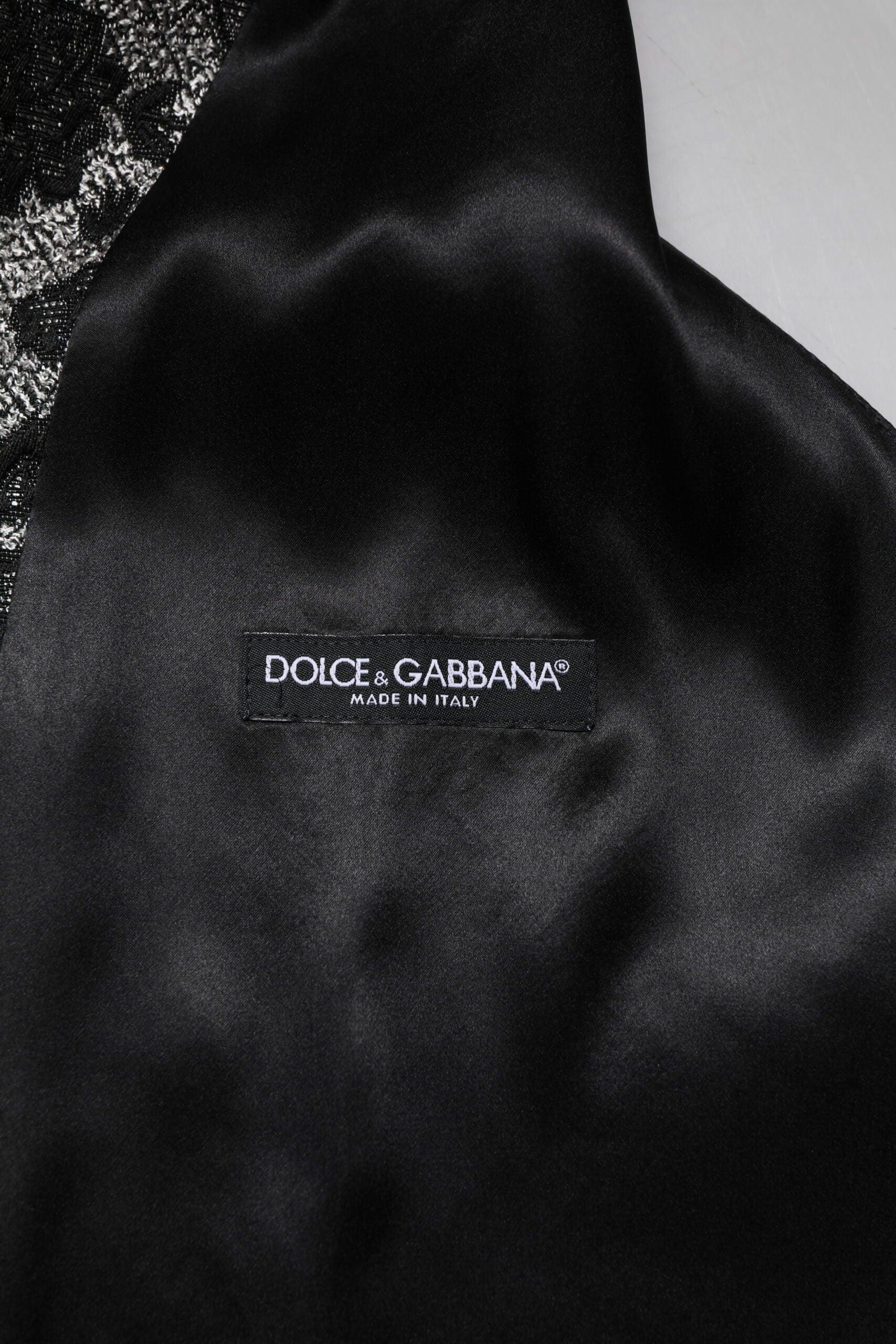 Dolce & Gabbana Black Gray Brocade Formal Men Waistcoat Vest - Zeiniez