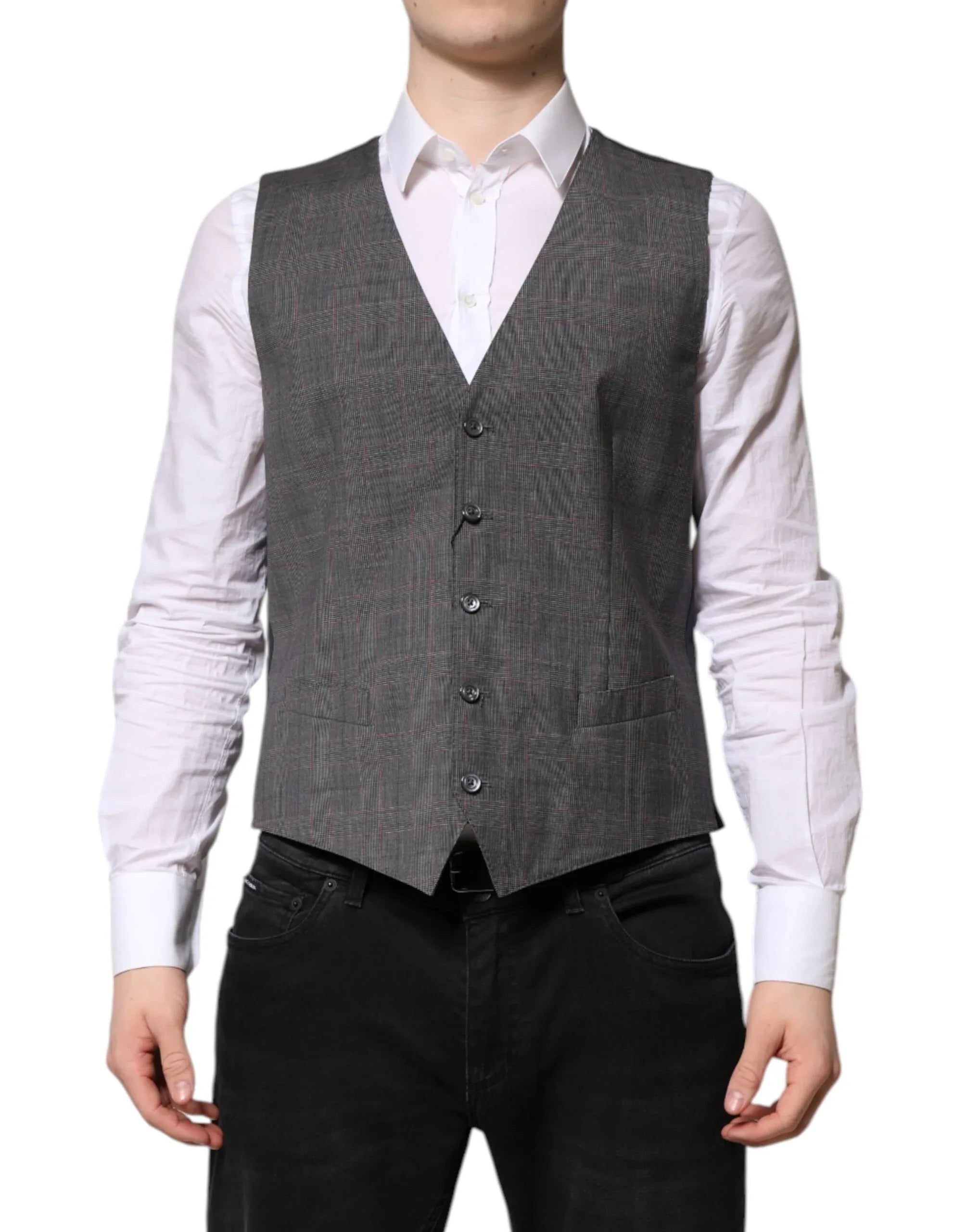 Dolce & Gabbana Gray Plaid Wool Formal Dress Waistcoat Vest - Zeiniez