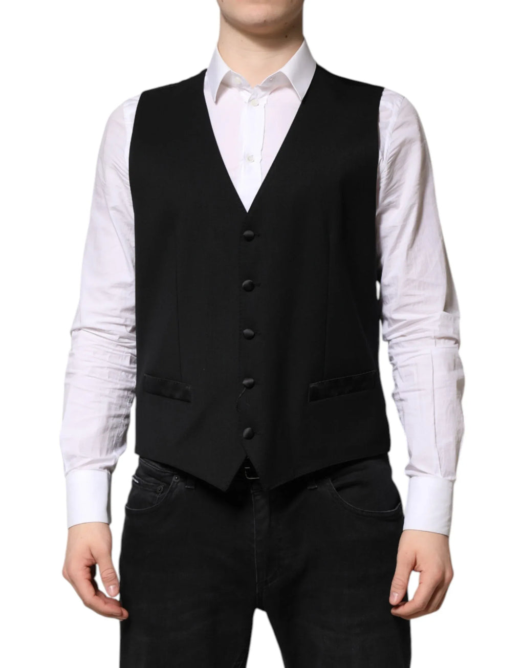 Dolce & Gabbana Black Wool Dress Formal Men Waistcoat Vest - Zeiniez