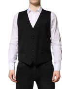 Dolce & Gabbana Black Wool Dress Formal Men Waistcoat Vest - Zeiniez