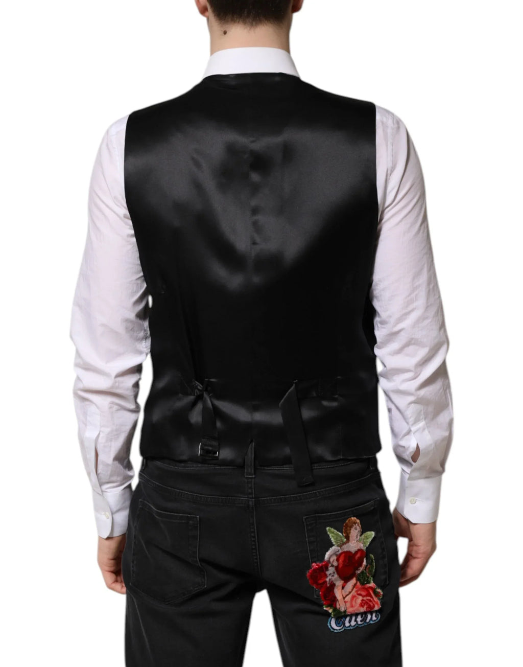 Dolce & Gabbana Black Wool Dress Formal Men Waistcoat Vest - Zeiniez
