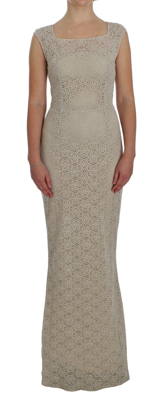Dolce & Gabbana Beige Ricamo Cutout Cotton Sheath Dress Dolce & Gabbana