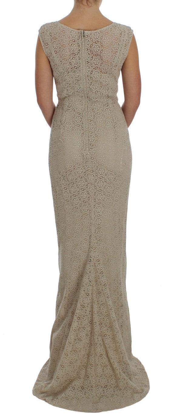 Dolce & Gabbana Beige Ricamo Cutout Cotton Sheath Dress - Zeiniez