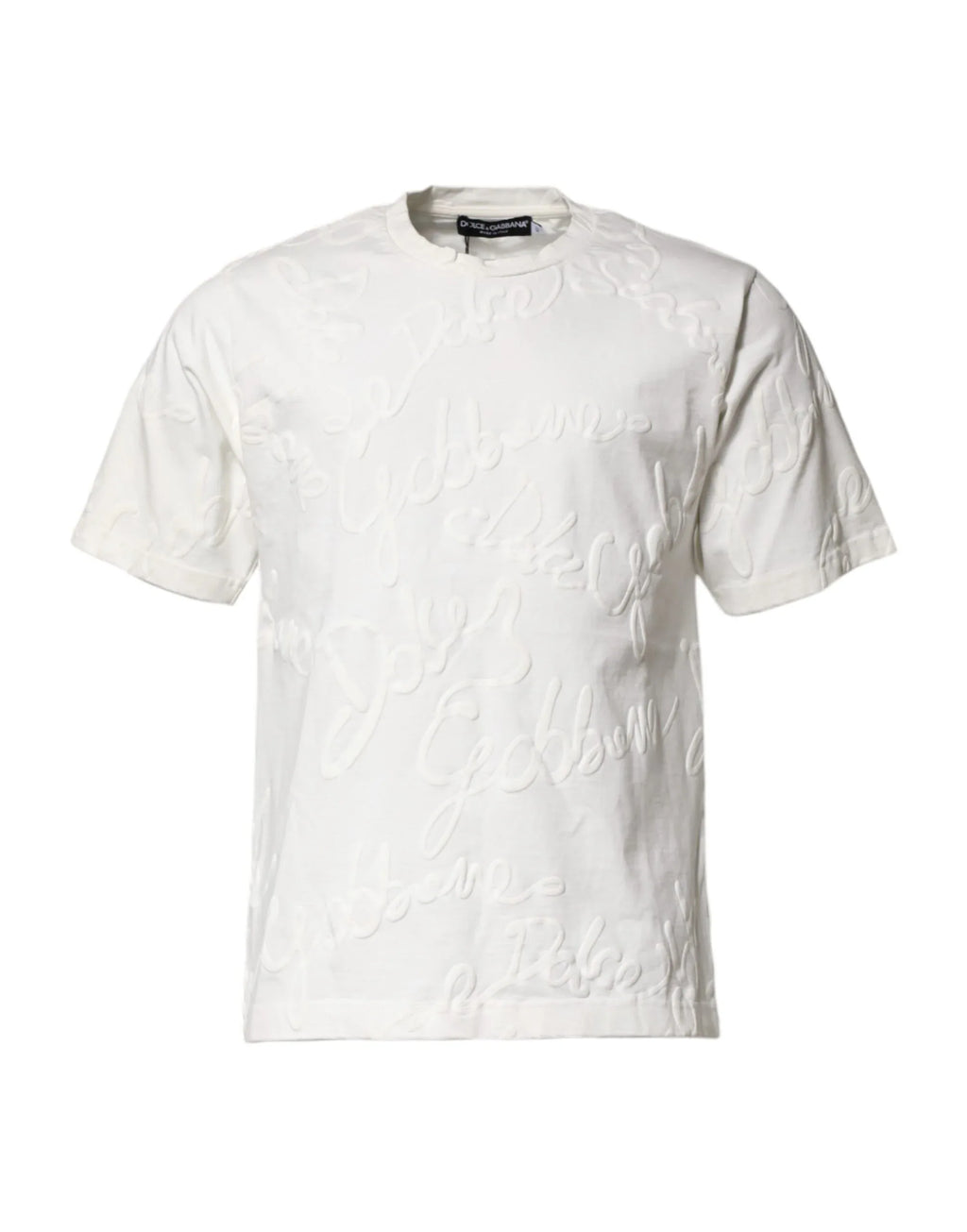 Dolce & Gabbana White Cotton Logo Embossed Crew Neck T-shirt - Zeiniez