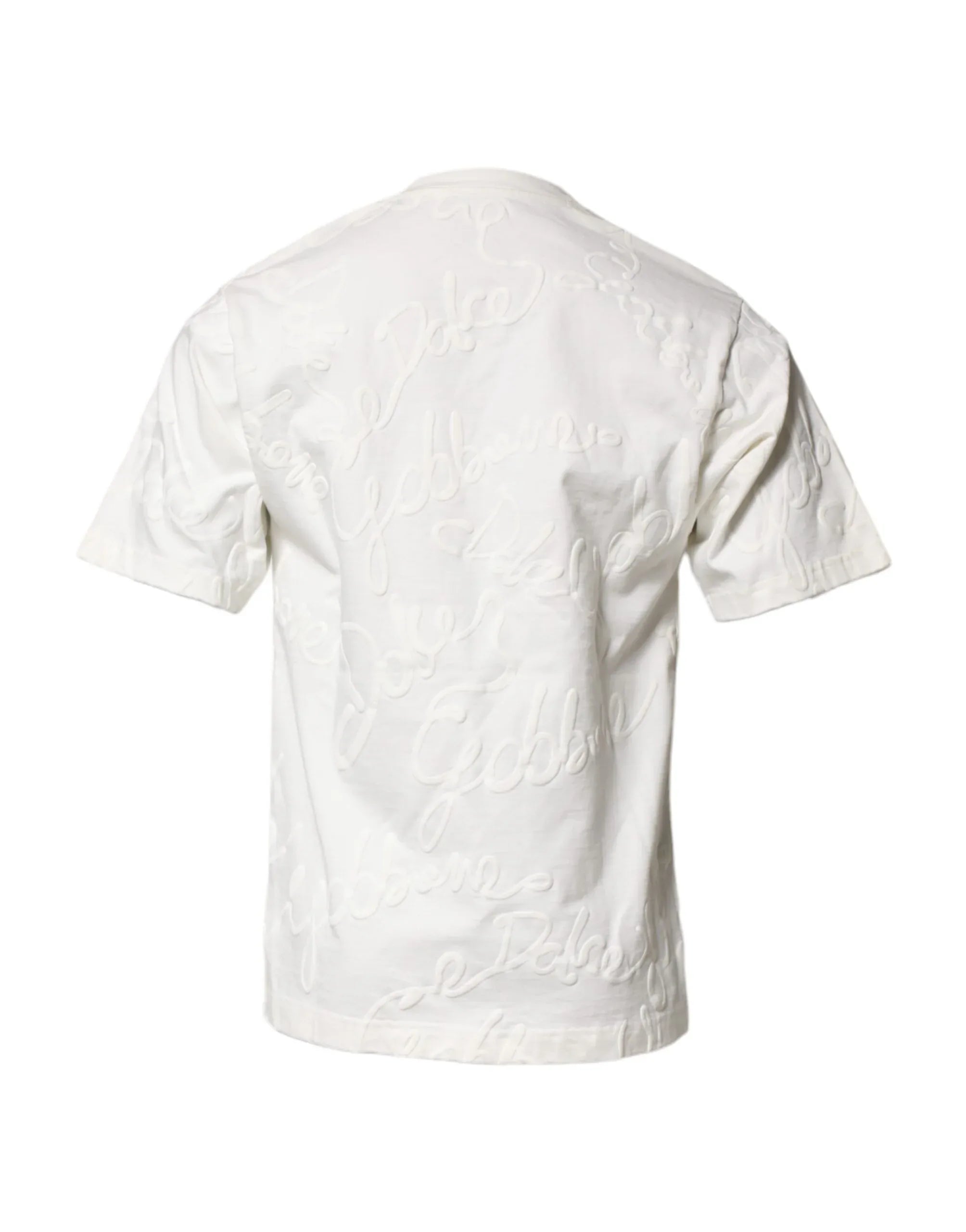 Dolce & Gabbana White Cotton Logo Embossed Crew Neck T-shirt - Zeiniez