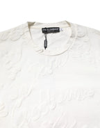 Dolce & Gabbana White Cotton Logo Embossed Crew Neck T-shirt - Zeiniez