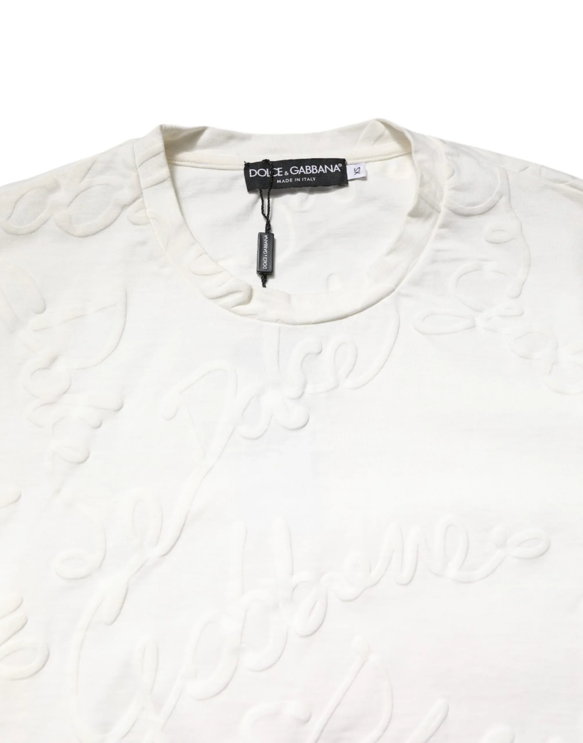 Dolce & Gabbana White Cotton Logo Embossed Crew Neck T-shirt - Zeiniez