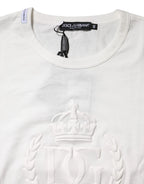 Dolce & Gabbana White Cotton DG Crown Embossed T-shirt - Zeiniez