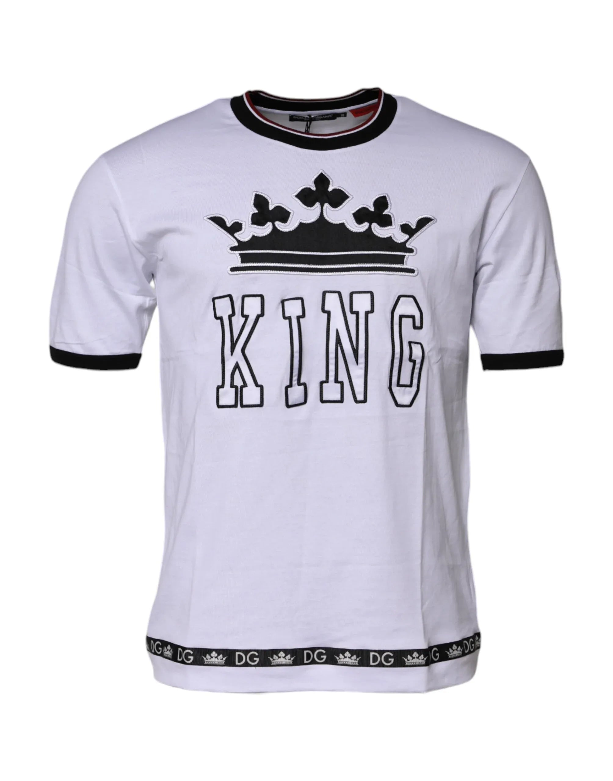 Dolce & Gabbana White Cotton Crown King Embroidery T-shirt - Zeiniez