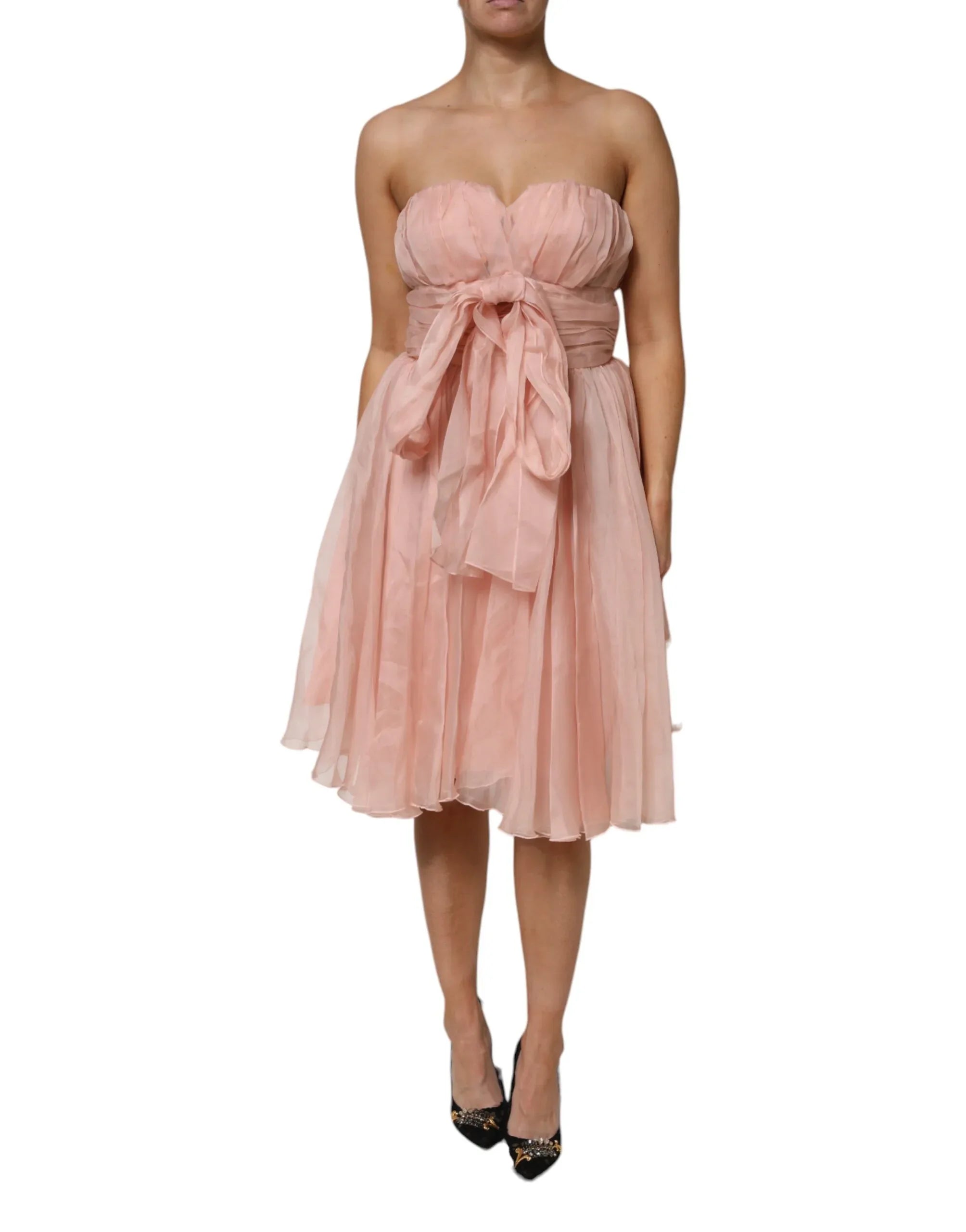 Dolce & Gabbana Pink Silk Chiffon A-line Pleated Midi Dress - Zeiniez