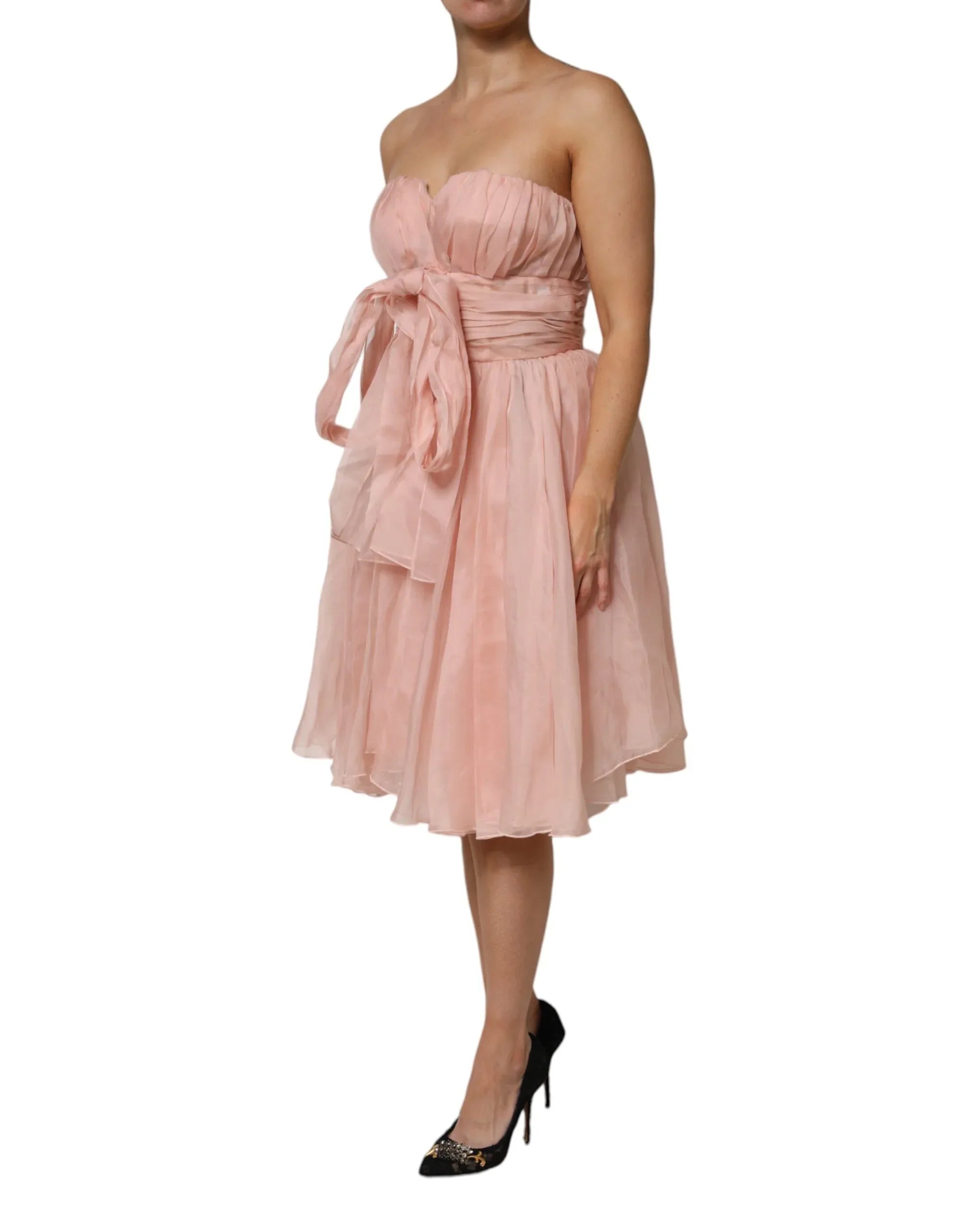 Dolce & Gabbana Pink Silk Chiffon A-line Pleated Midi Dress - Zeiniez