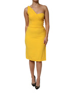 Dolce & Gabbana Yellow One Shoulder Side Slit Midi Dress - Zeiniez