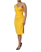 Dolce & Gabbana Yellow One Shoulder Side Slit Midi Dress - Zeiniez