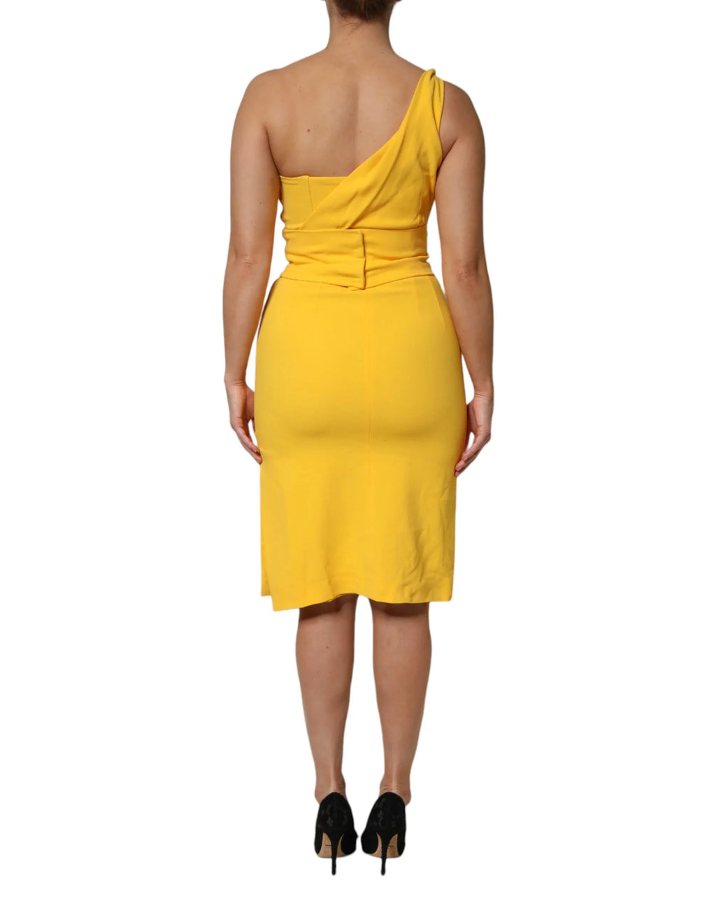 Dolce & Gabbana Yellow One Shoulder Side Slit Midi Dress - Zeiniez