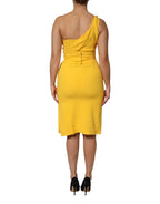 Dolce & Gabbana Yellow One Shoulder Side Slit Midi Dress - Zeiniez