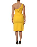 Dolce & Gabbana Yellow One Shoulder Side Slit Midi Dress