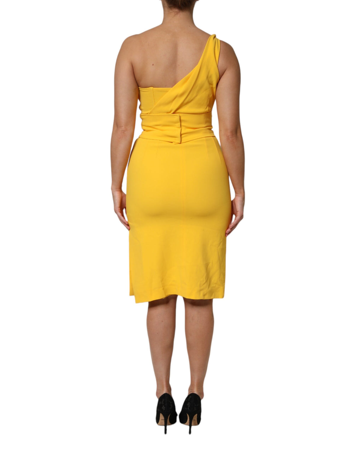 Dolce & Gabbana Yellow One Shoulder Side Slit Midi Dress