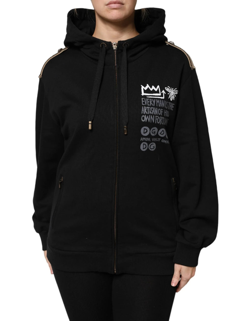 Dolce & Gabbana Black Logo Hooded Full Zip Sweatshirt Jacket - Zeiniez