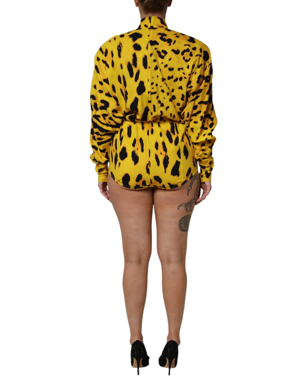 Dolce & Gabbana Yellow Leopard Long Sleeves Jumpsuit Dress - Zeiniez