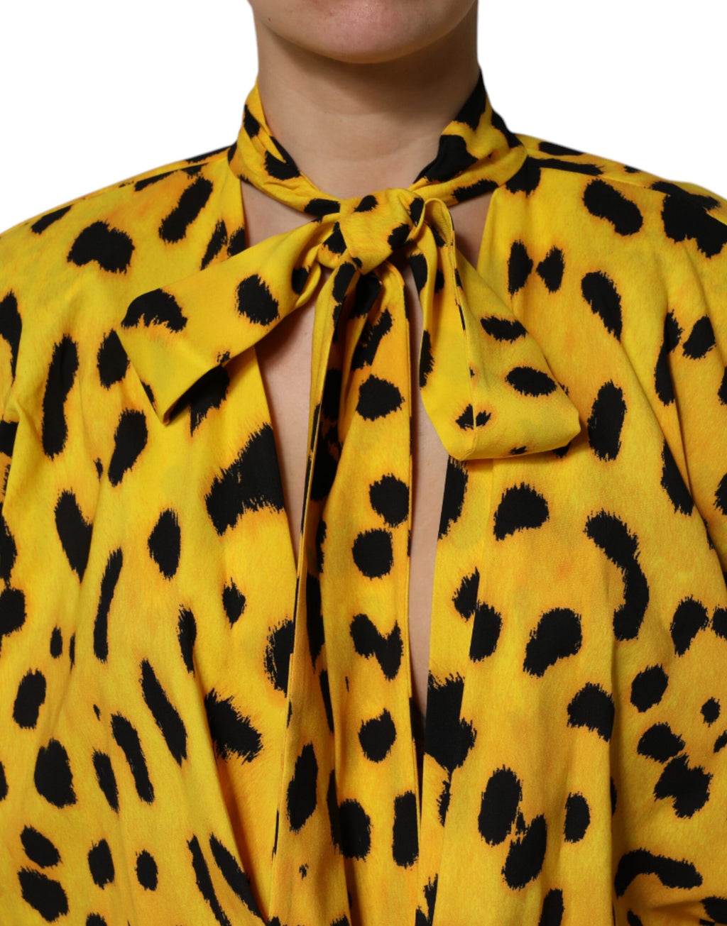 Dolce & Gabbana Yellow Leopard Long Sleeves Jumpsuit Dress