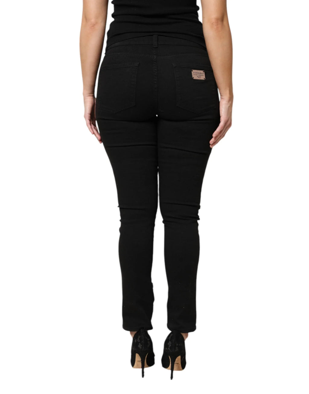 Dolce & Gabbana Black Cotton Logo Mid Waist Skinny Denim Jeans - Zeiniez