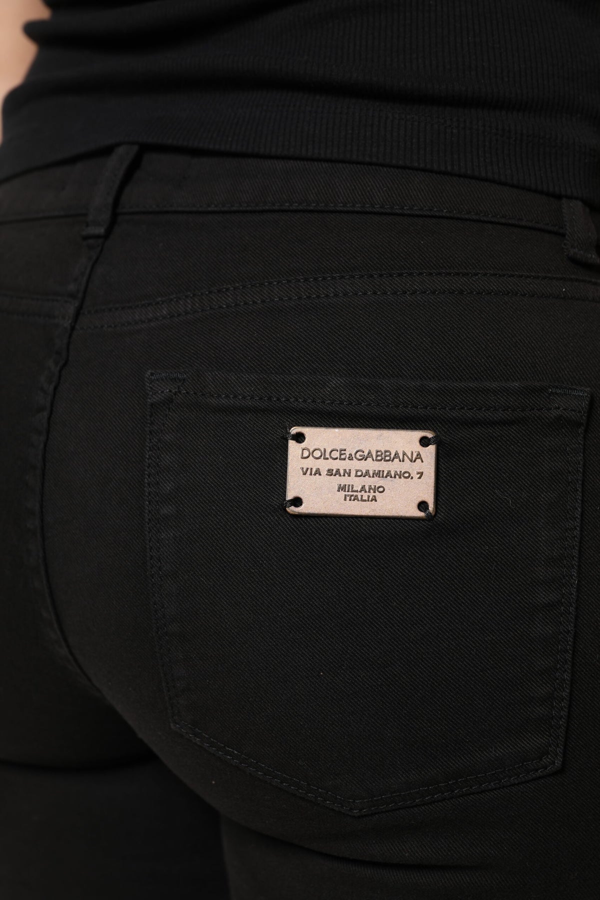 Dolce & Gabbana Black Cotton Logo Mid Waist Skinny Denim Jeans