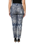 Dolce & Gabbana Blue Washed Print High Waist Denim Jeans - Zeiniez