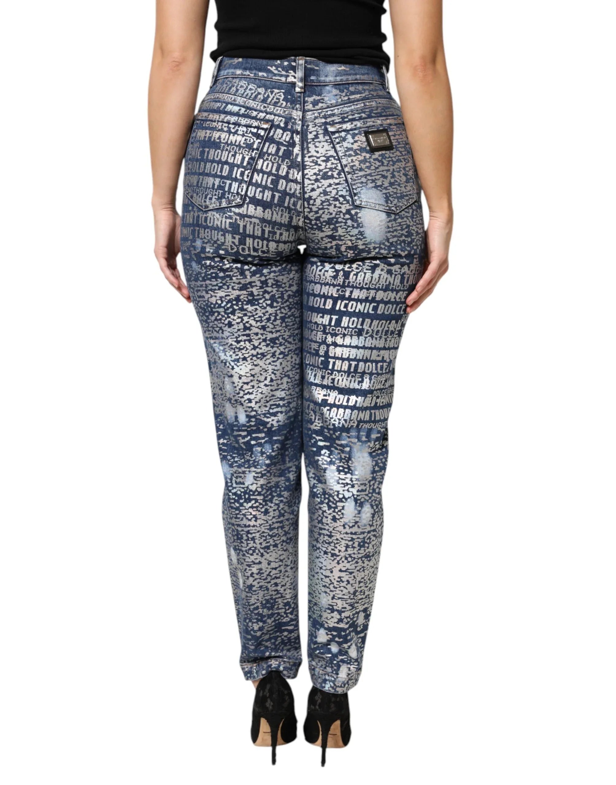 Dolce & Gabbana Blue Washed Print High Waist Denim Jeans - Zeiniez
