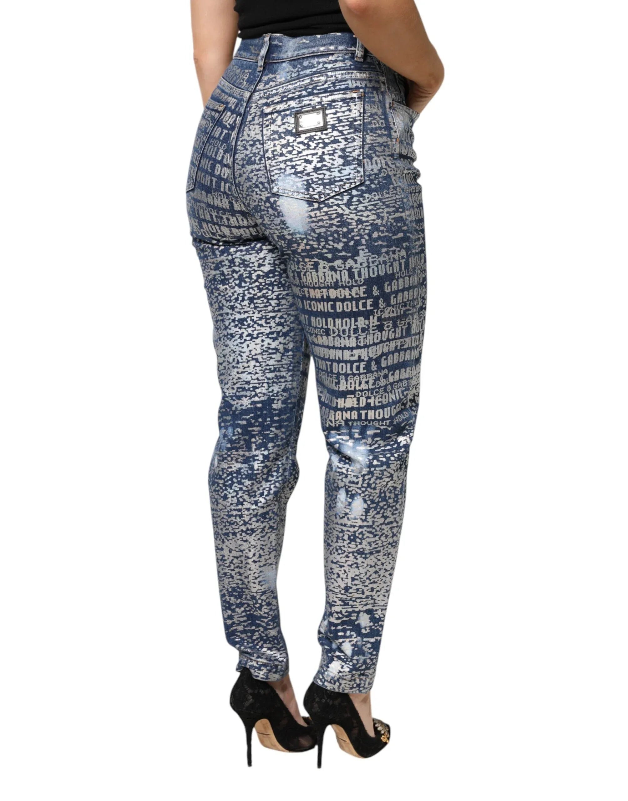 Dolce & Gabbana Blue Washed Print High Waist Denim Jeans - Zeiniez