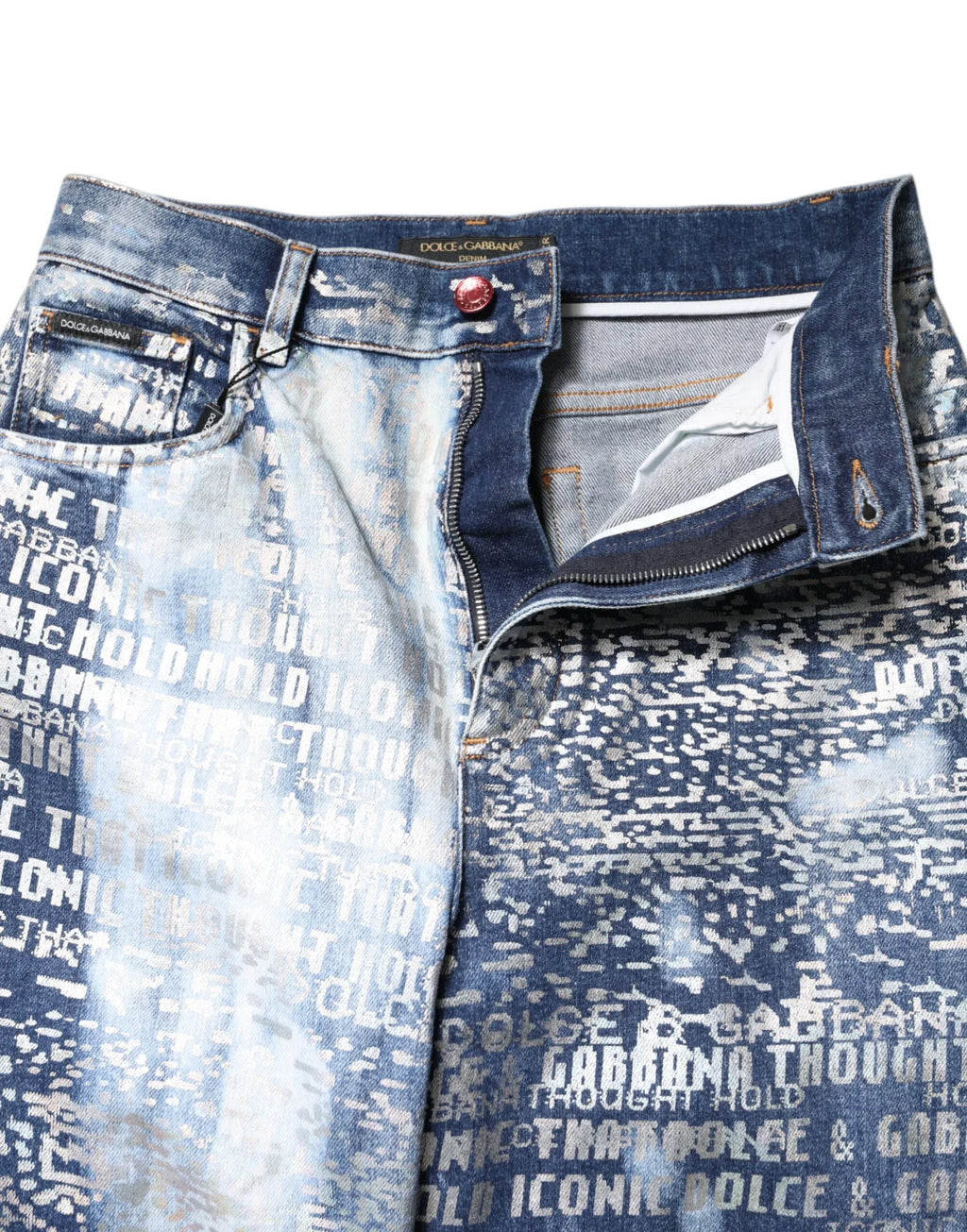 Dolce & Gabbana Blue Washed Print High Waist Denim Jeans - Zeiniez
