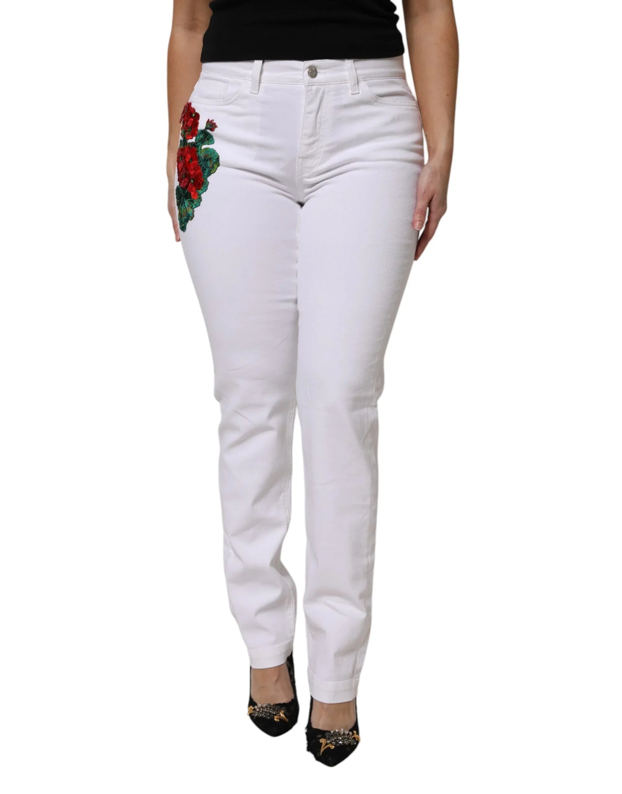 Dolce & Gabbana White Floral Sequined GIRLY Denim Jeans - Zeiniez