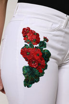 Dolce & Gabbana White Floral Sequined GIRLY Denim Jeans - Zeiniez
