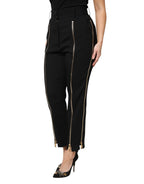 Dolce & Gabbana Black Wool High Waist Zipper Tapered Pants - Zeiniez