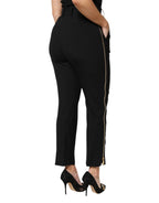 Dolce & Gabbana Black Wool High Waist Zipper Tapered Pants - Zeiniez