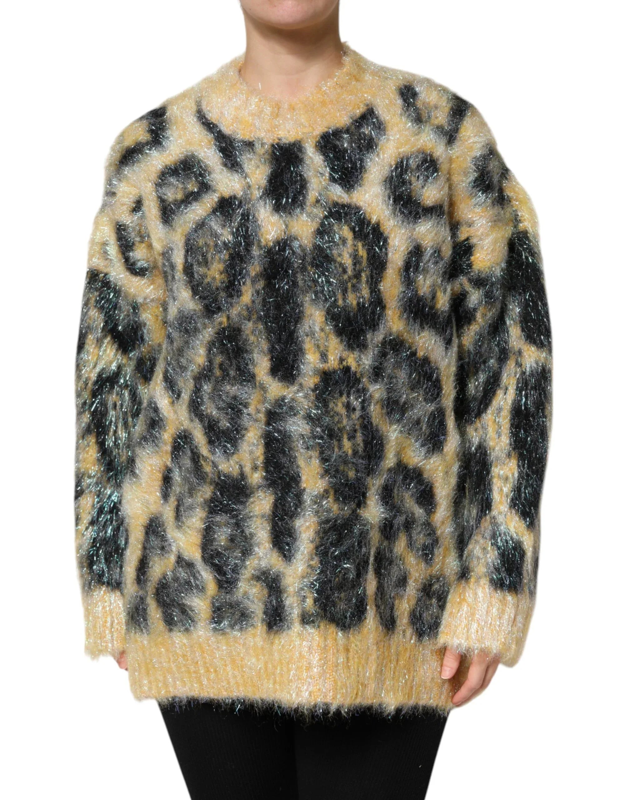 Dolce & Gabbana Multicolor Leopard Mohair Crew Neck Sweater - Zeiniez
