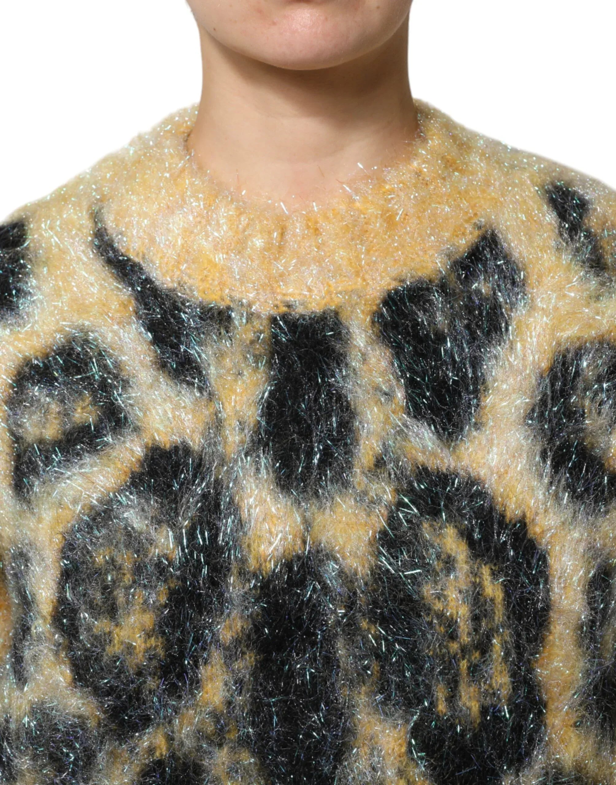 Dolce & Gabbana Multicolor Leopard Mohair Crew Neck Sweater - Zeiniez