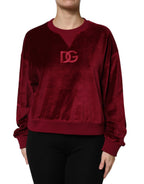 Dolce & Gabbana Red Cotton Velvet Crew Neck Pullover Sweater - Zeiniez