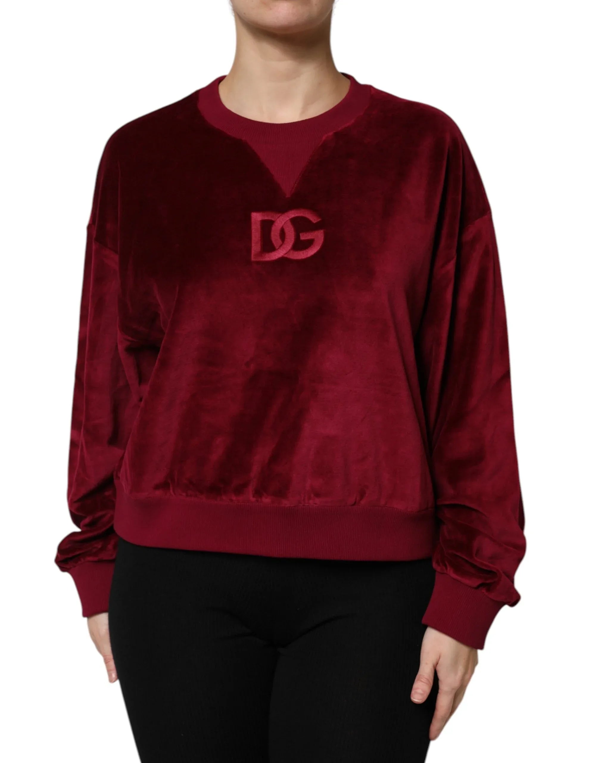 Dolce & Gabbana Red Cotton Velvet Crew Neck Pullover Sweater - Zeiniez