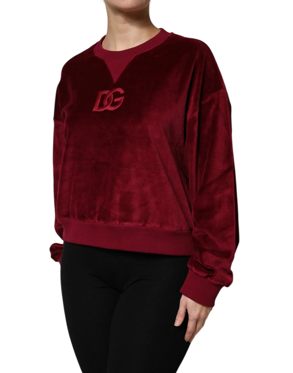 Dolce & Gabbana Red Cotton Velvet Crew Neck Pullover Sweater - Zeiniez